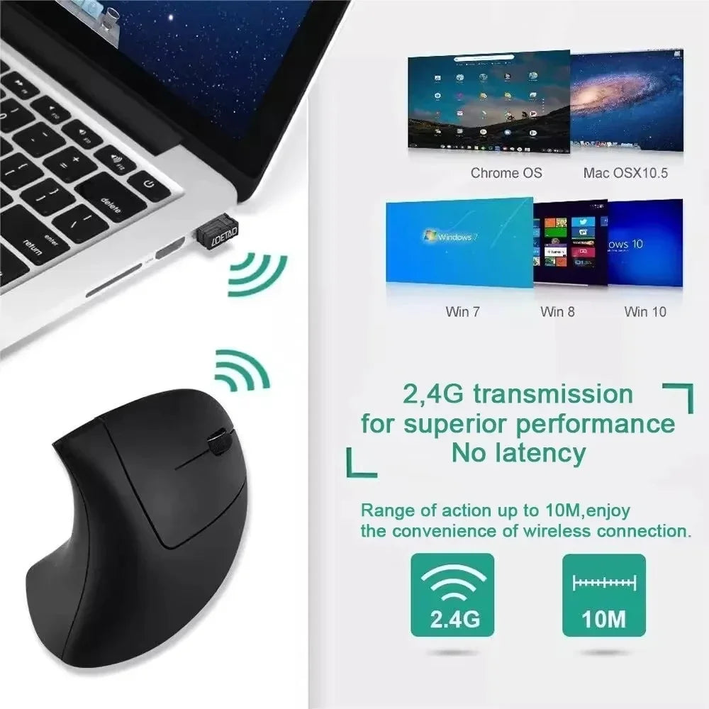 Vertical Ergonomic Wireless Mouse 2.4GHz Optical 6-Button Adjustable DPI for Laptop & PC